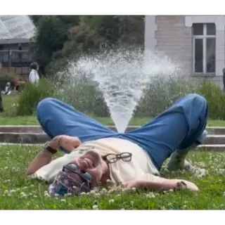 😇 fountain, park, funny, optical illusion, perspective, grass, lying down, summer telegram sticker