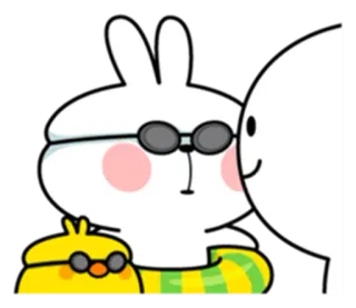 😏 кролик, цыпленок, солнцезащитные очки, мультфильм, животное, милый whatsapp sticker