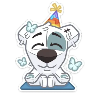 🧘‍♀ chien, animal, dessin animé, chapeau de fête, fête, papillon, mignon whatsapp sticker