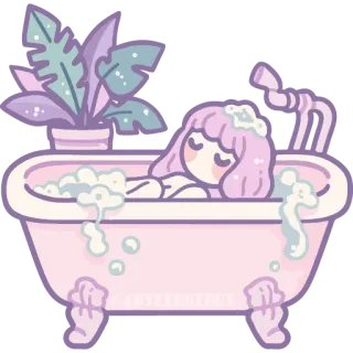 🛀 bath, bathtub, relaxing, cute, cartoon, bubble bath, kawaii telegram sticker