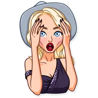😱 kobieta, kapelusz, blondynka, zaskoczona, zszokowana, kreskówka, kobieca telegram sticker