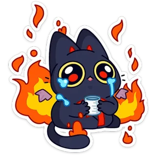 😭 gatto, carino, piangendo, triste, fuoco, illustrazione, adesivo, cartone animato telegram sticker