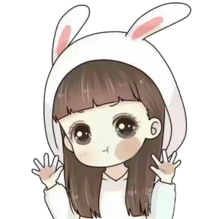 🍄 Dibujos animados, Chica, Conejo, Sudadera con capucha, Lindo whatsapp sticker