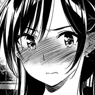🎐 Anime, Manga, Mädchen, Ausdruck, Schwarzweiß, Illustration, Cartoon telegram sticker