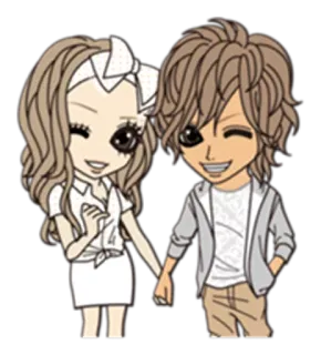 👫 pasangan, kartun, anime, bergandengan tangan, chibi, cinta, hubungan telegram sticker