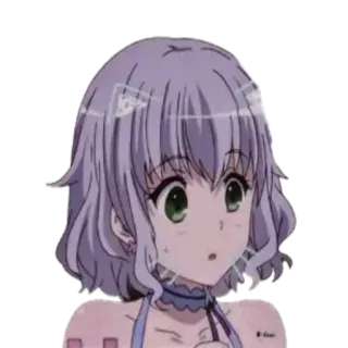🐱 Anime, Mädchen, überrascht, lila Haare, grüne Augen telegram sticker