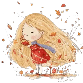 🍂 소녀, 가을, 가을, 잎, 귀여운 telegram sticker