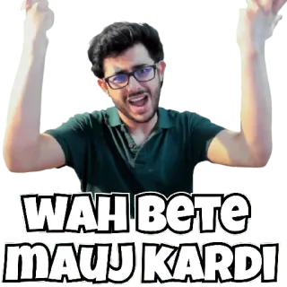 😀 WAH BETE MAUJ KARDI 印度, CarryMinati, 搞笑, 表情包, 庆祝, 快乐, Wah Bete Mauj Kardi whatsapp sticker