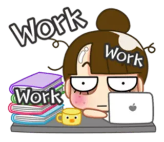 💻 Work work, tired, stressed, studying, books, cartoon, laptop whatsapp sticker