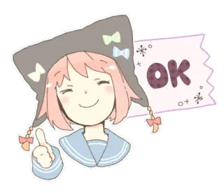 👍 OK girl, thumbs up, ok, cute, cartoon, anime, approval whatsapp sticker