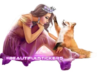 🦊 @BEAUTIFULSTICKERS mujer, zorro, princesa, corona, brillante, hermosa telegram sticker