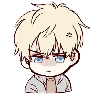 😕 Chibi, Anime, Bravo, Desenho Animado, Cabelo Loiro, Olhos Azuis, Adesivo whatsapp sticker