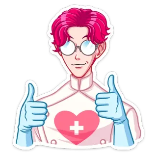 👍 Arzt, medizinisch, Gesundheit, positiv, Daumen hoch, Cartoon telegram sticker