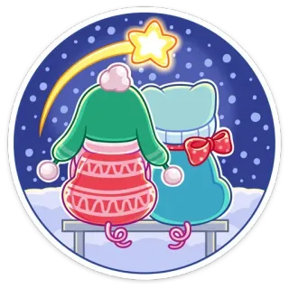 💫 invierno, estrellas, lindo, nieve, noche, dibujos animados, animales, kawaii telegram sticker