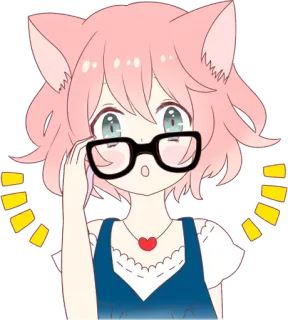 🤓 Anime, Cartone animato, Ragazza, Orecchie da gatto, Kawaii, Carino telegram sticker