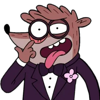 😜 Rigby Regular Show procione, cartone animato, animazione, festa, completo telegram sticker