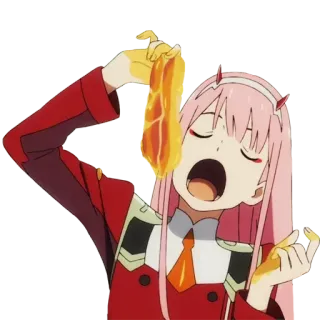 🥓 Zero Two Darling in the Franxx Anime, Zero Two, Darling in the Franxx, Cartoon, Essen, Hungrig telegram sticker