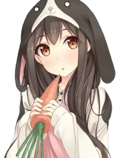 👀 Anime, Ragazza, Coniglio, Carota, Carino, Illustrazione telegram sticker