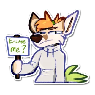 🤨 Excuse me? Fellwesen, Schild, Entschuldigung, Tier, Anthropomorph, Cartoon, Frage telegram sticker