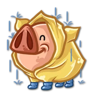 ☔ porco, capa de chuva, chuva, animal, desenho animado telegram sticker