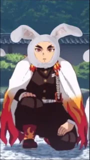 🌟 Rengoku Kyoujurou Demon Slayer anime, character, demon slayer, bunny ears, rengoku telegram sticker