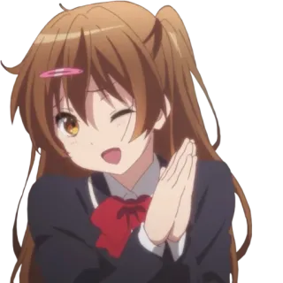 🙏 Anime, Fille, Uniforme scolaire, Mignon, Clin d'œil telegram sticker