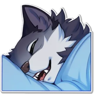 😴 นอนหลับ, กำลังนอน, หมาป่า, สัตว์, การ์ตูน, น่ารัก telegram sticker