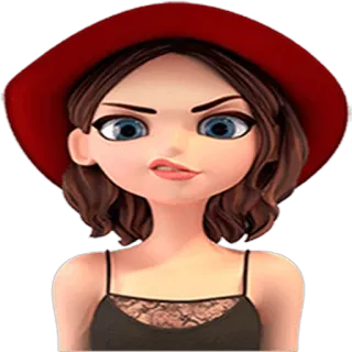 😡 kobieta, kreskówka, kapelusz, brunetka, osoba telegram sticker