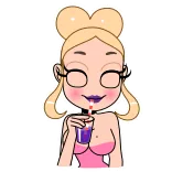 😏 женщина, пьёт, мультфильм, напиток telegram sticker