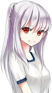 💜 Anime, Meisje, Schattig, Rode Ogen, Wit Haar, Schooluniform whatsapp sticker