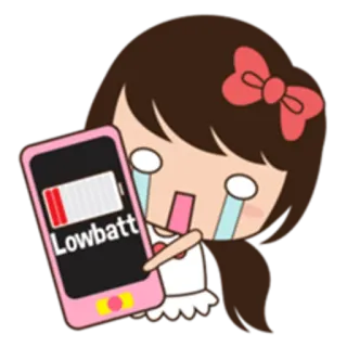 🔋 Lowbatt การ์ตูน, เศร้า, ผู้หญิง, โทรศัพท์, แบตหมด telegram sticker