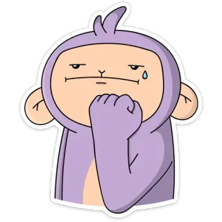 👊 Affe, Cartoon, Nachdenklich, Denkend, Traurig, Lila, Tier telegram sticker