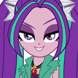 😏 Aria Blaze Equestria Girls dibujos animados, animado, personaje, pelo morado, sonriendo con sorna telegram sticker