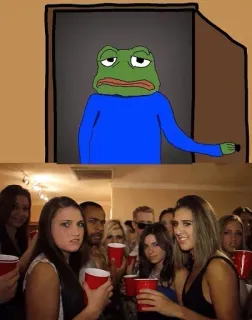 😐 Pepe the Frog Мем, Вечеринка, Встреча, Лягушка, Красный стакан whatsapp sticker