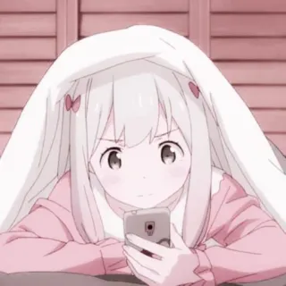 💗 fille anime, mignon, kawaii, manga, cheveux blancs, rose, téléphone telegram sticker
