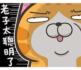 😝 老子太聪明了 кот, выражение, китайский, смешной, мультфильм, мем telegram sticker