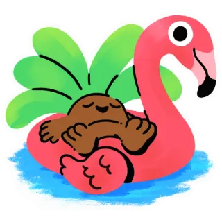 🌓 dessin animé, flamant rose, bouée, été, détente, piscine, animal telegram sticker