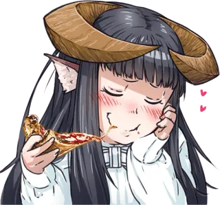 ☺️ anime, cute, pizza, demon, horns, eating telegram sticker