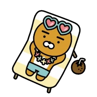 💬 Ryan ไรอัน, คา카오เฟรนส์, ชายหาด, ฤดูร้อน, วันหยุด, การ์ตูน, ตัวละคร telegram sticker