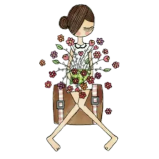 🌷 ragazza, fiori, valigia, disegno, cartone animato, arte, viaggio, moda telegram sticker