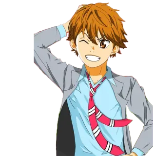 😉 anime, character, boy, wink, jacket, tie telegram sticker