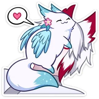 ❤ Cartoon, Schattig, Dier, Kawaii, Gevleugelde vos telegram sticker