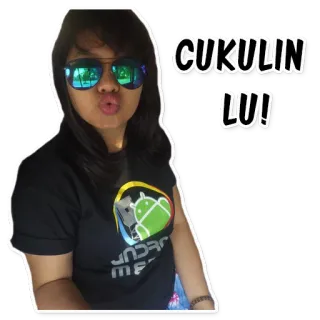 😗 CUKULIN LU! gíria indonésia, ofensivo, mulher, óculos de sol, selfie telegram sticker