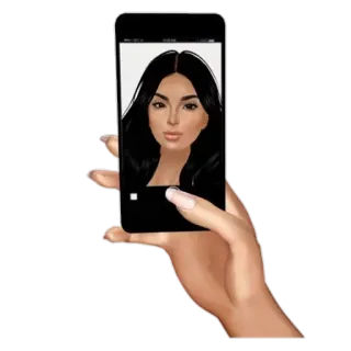 📱 Selfie, Dibujo animado, Ilustración, Mujer, Teléfono telegram sticker