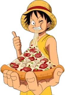👌 Luffy One Piece Anime, One Piece, Luffy, Pizza, Nourriture, Dessin animé, Manger telegram sticker