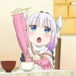 ☁️ Kanna Kamui Miss Kobayashi's Dragon Maid Anime, Kawaii, Kanna, Dragon Maid, Mangiare, Bacchette, Carino, Ragazza anime telegram sticker