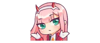 🤷‍♀ Zero Two Darling in the Franxx Anime, Chibi, Kawaii, Pinke Haare, Hörner telegram sticker