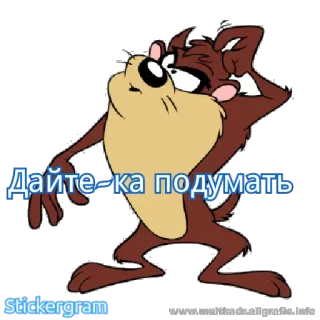 🤔 Taz Looney Tunes Дайте-ка подумать Taz, Looney Tunes, denkend, Cartoon telegram sticker