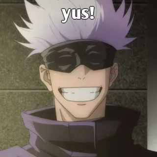 🤔 yus! anime, gojo, smile, happy, meme whatsapp sticker