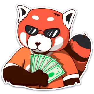😎 แพนด้าแดง, เงิน, แว่นกันแดด, การ์ตูน, สติกเกอร์, รวย, มั่งคั่ง telegram sticker